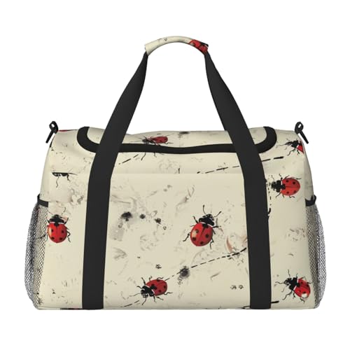 Art Ladybug Tracks bedruckte Reisetasche für Männer und Frauen, Wochenend-Reise-Organizer für Sport, Outdoor, Fitnessstudio und Angeln, Schwarz , Einheitsgröße, Reisetasche von AQRJLPO