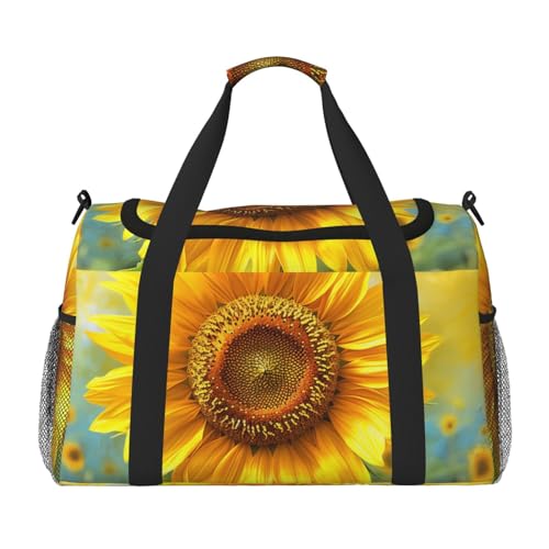 Reisetasche mit Sonnenblumen-Aufdruck für Männer und Frauen, Wochenend-Reise-Organizer für Sport, Outdoor, Fitnessstudio und Angeln, Schwarz , Einheitsgröße, Reisetasche von AQRJLPO