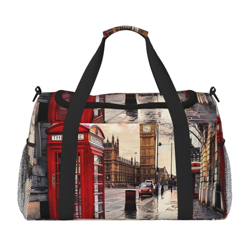 Rote Reisetasche für Herren und Damen, Motiv: Londoner Straße, für Sport, Outdoor, Fitnessstudio und Angeln, Schwarz , Einheitsgröße, Reisetasche Rote Reisetasche für Herren und Damen, Motiv: Londoner Straße, für Sport, Outdoor, Fitnessstudio und Angeln, Schwarz , Einheitsgröße, Reisetasche von AQRJLPO