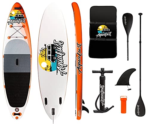 AQUALUST 10'6" SUP Board Stand Up Paddle Surf-Board aufblasbar Paddel ISUP 320x81cm orange von AQUALUST