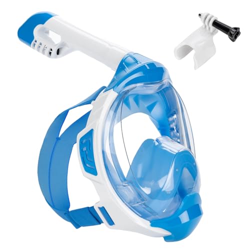 AQUASTIC Kai JR Schnorchelmaske Größe XS Full Face 180° Vision Air Circulation System Silicone Bottom Collar Anti-Vapor Valve Polycarbonat Sichtfenster Farbe Blau von AQUASTIC