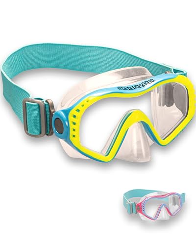 AQUAZON Starfish Junior Medium Schnorchelbrille, Taucherbrille, Schwimmbrille, Tauchmaske für Kinder, Jugendliche von 7-12 Jahren, Tempered Glas, mit Silikon, tolle Passform, Farbe:Blue-Yellow Junior von aquazon