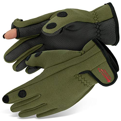 Neopren Angelhandschuhe 'Spin' | Arapaima Fishing Equipment® Thermo Angel Handschuhe | Anglerhandschuhe | Fishing Gloves - Oliv - 3XL von Arapaima Fishing Equipment