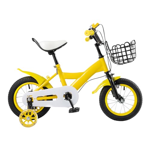 ARBGO 12-Zoll Fahrrad Kinderfahrrad mit Schutzbleche rutschfest Räder Verstellbarer Sitz Mädchenfahrrad Fahrräder Kinderfahrräder für 6-12 Jahre, Gelb von ARBGO