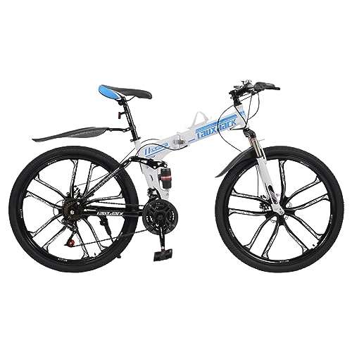 ARBGO 26 Zoll Mountainbike, Höhenverstellbar, Faltrad mit doppeltem Stoßdämpfungsrahmen, mit Schutzbleche, Scheibenbremsen, vollgefederte, perfekt für Männer und Frauen von ARBGO