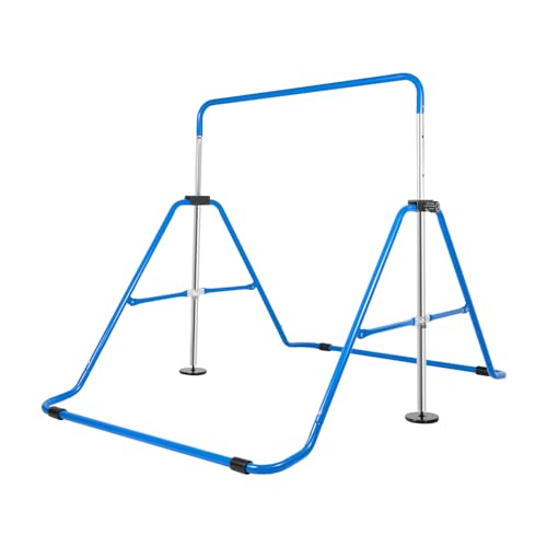 ARBGO Gymnastik Turnreck Höhenverstellbare Turnstangen Reckstange klappba Klimmzugstange Gerät mit Anti-Rutsch-Hülsen, bis 150 kg, für 3-6 Jahre, Blau von ARBGO