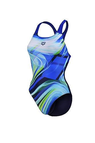 ARENA Damen Women's Arena Visual Waves Pro Back Lb One Piece Swimsuit, Navy-neon Blue Multi-neon Blue, 34 EU von ARENA