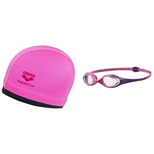 ARENA Kinder Badekappe Smartcap Junior, Rosa, Einheitsgröße & Spider Junior Anti-Fog Schwimmbrille für Kinder, Schwimmbrille mit UV-Schutz, Selbstjustierender Nasensteg von ARENA