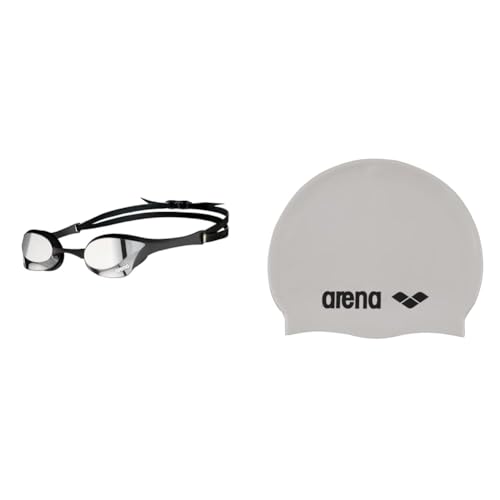 ARENA Unisex - Erwachsene Cobra Ultra Swipe Brillen, Silver-Black, One Size & Classic Unisex Silikon-Badekappe, Schwimmkappe von ARENA