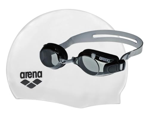 Arena Unisex – Erwachsene Set Schwimmbrille und Badekappe Badeset, Silver-Smoke-White-Black, one Size von ARENA