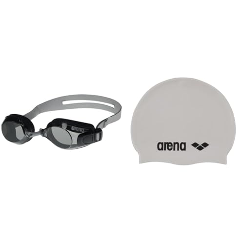 ARENA Zoom X-Fit Anti-Fog Schwimmbrille Unisex für Erwachsene & Unisex – Erwachsene Classic Silicone Badekappe, White-Black (15), Einheitsgröße EU von ARENA