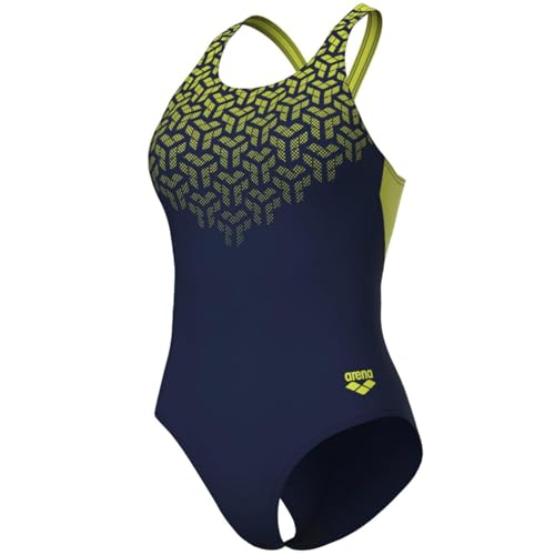 Arena Damen Women's Kikko V Back Graphic One Piece Swimsuit, Navy-soft Green, 36 EU von ARENA