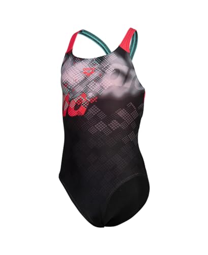 Arena Mädchen Girl's Splash Point V Back One Piece Swimsuit, Black-Fluo Red, 140 EU von ARENA