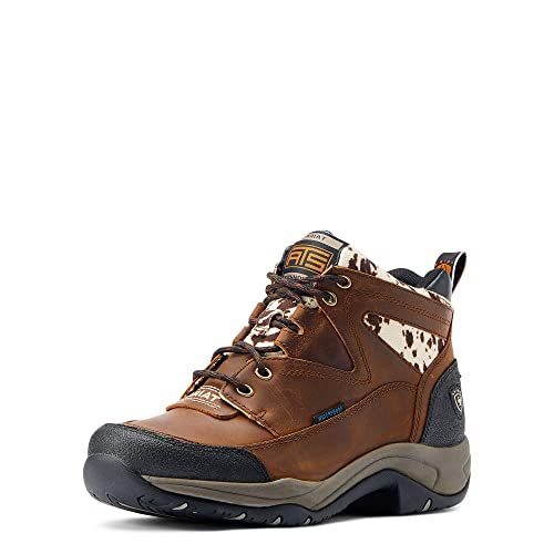 ARIAT Damen wasserdichte Stiefel für Gelände Wanderstiefel, Braun/gesprenkelter Kuh-Druck, 38.5 EU von ARIAT