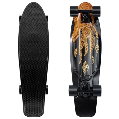 Arrow Board - 22 und 27 Zoll Skateboard, KMX Mini Cruiser Skateboard für Kinder, Jugendliche und Erwachsene, Retro Stil Penny Board (27 Zoll Flamme Feuer) von ARROW BOARD