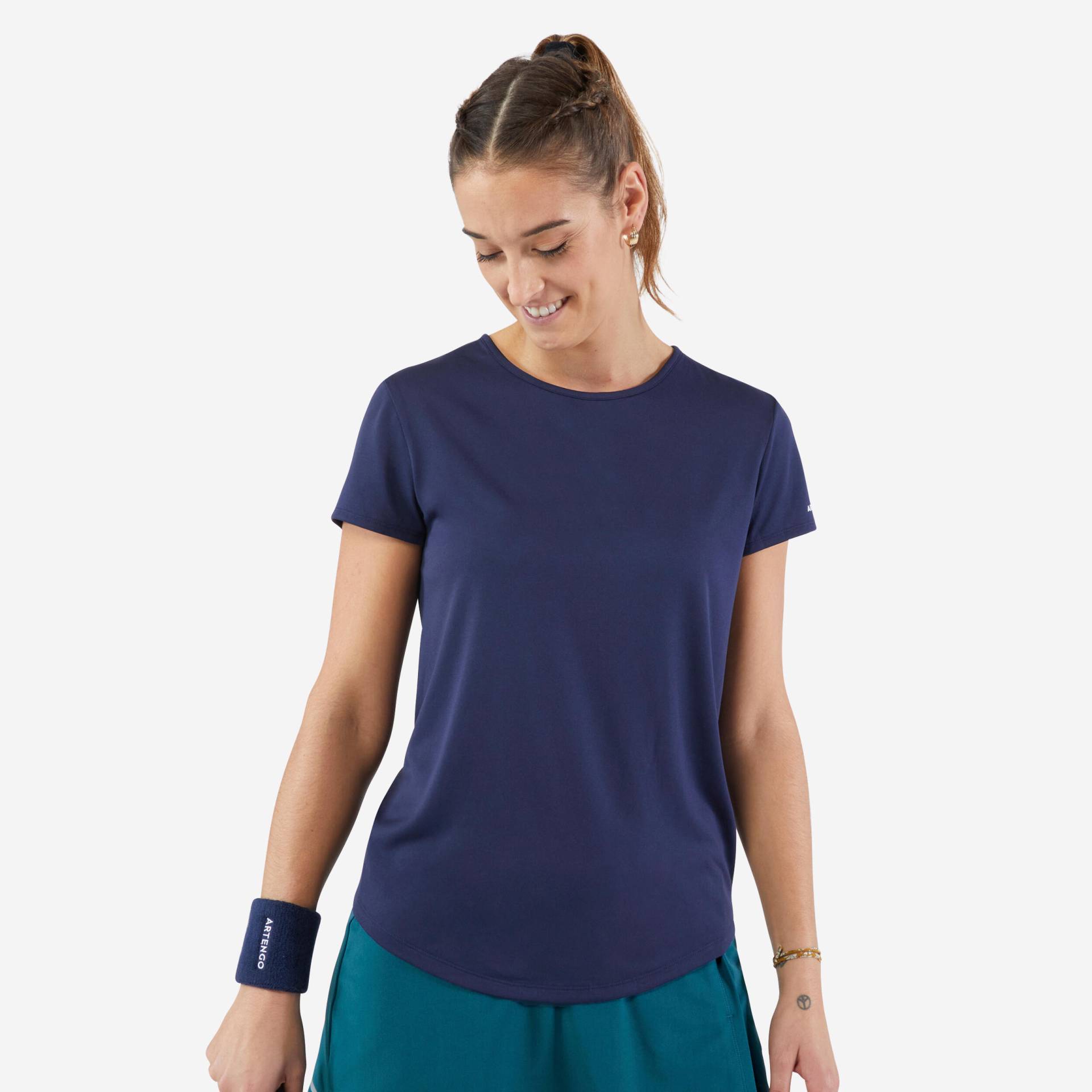 Damen T-Shirt Tennis Rundhals - Dry Essentiel 100 marineblau von ARTENGO