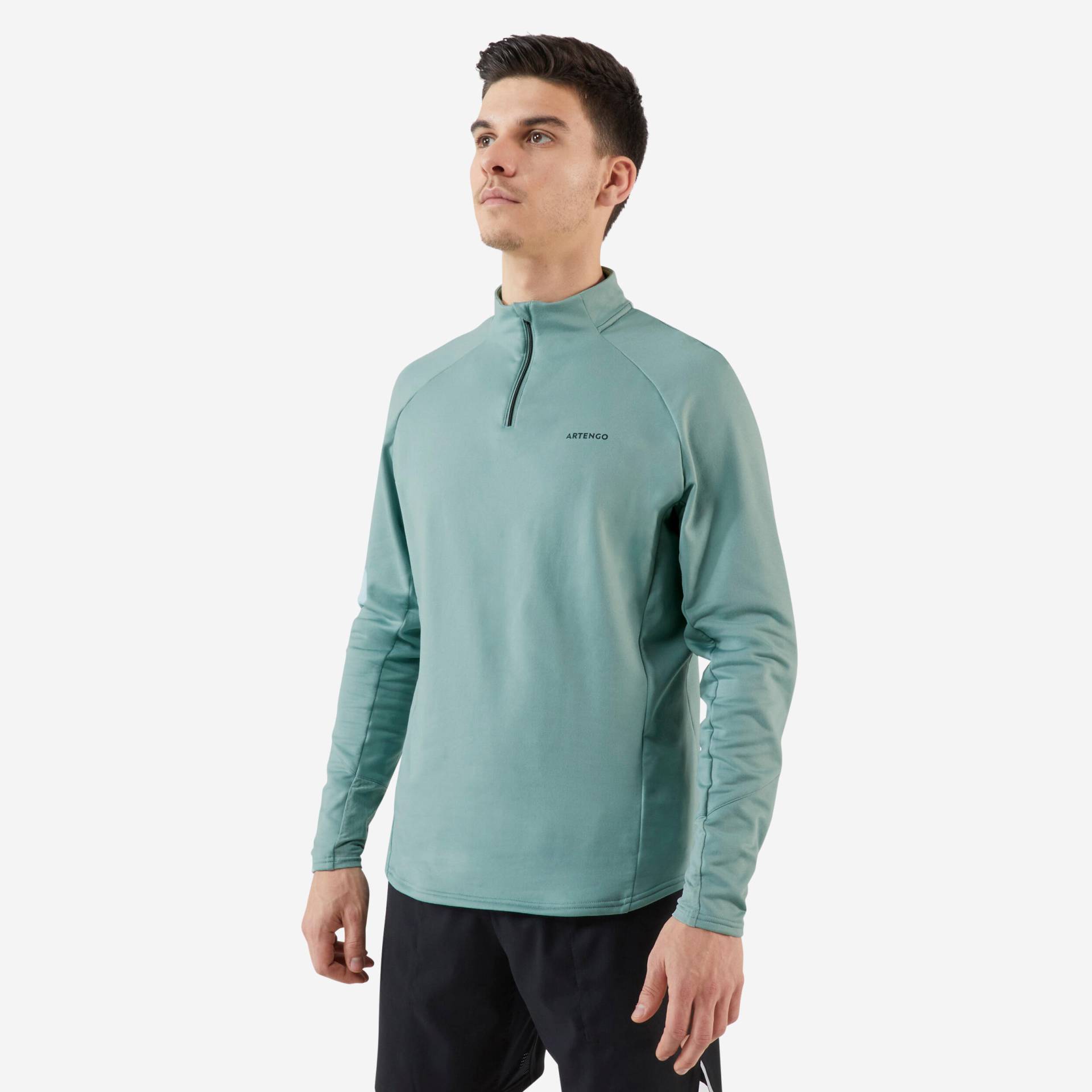 Herren Langarmshirt Tennis - Thermic 1/2 Zip graugrün von ARTENGO