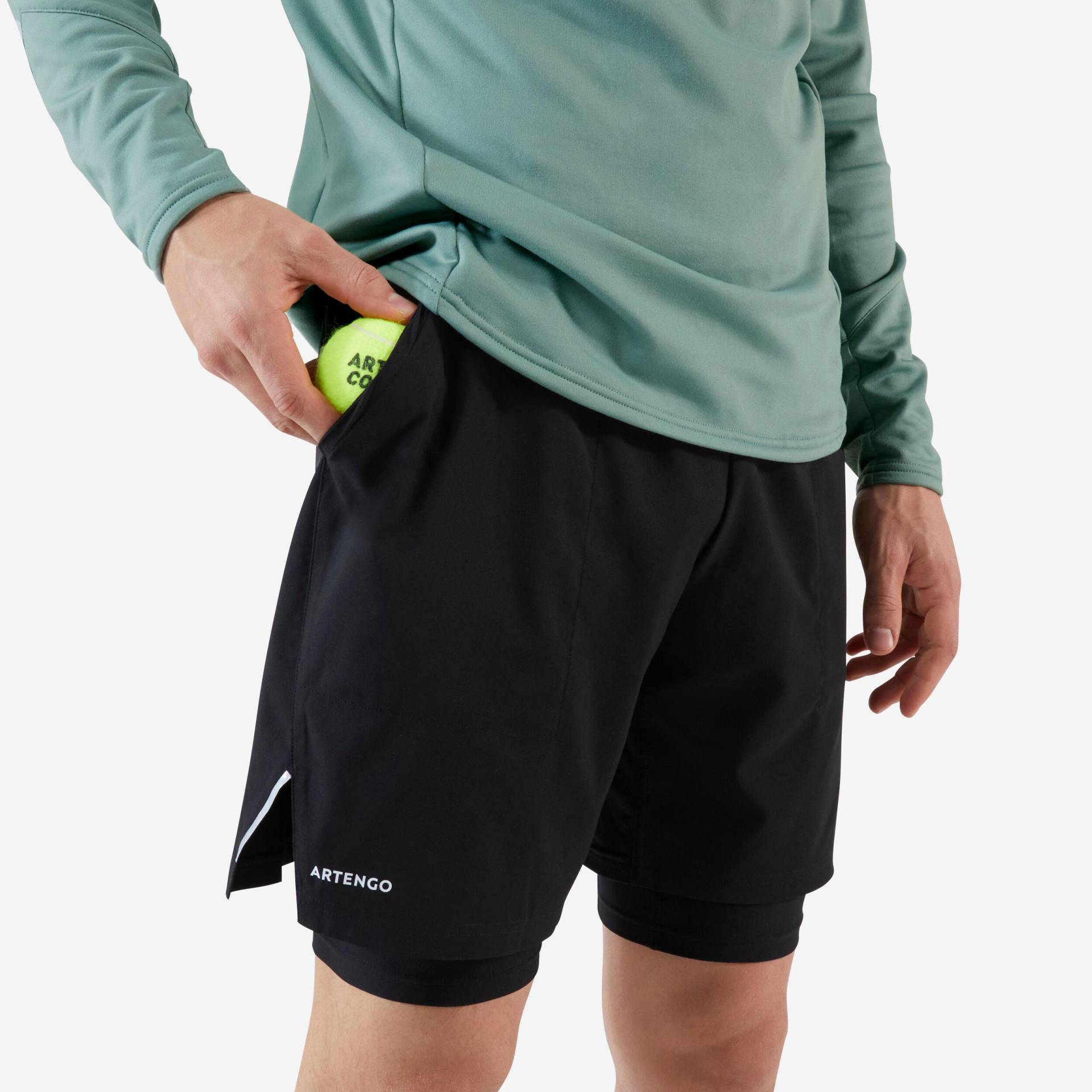 Herren Tennisshorts mit Radlerhose 2-in-1 - Thermic schwarz/schwarz von ARTENGO