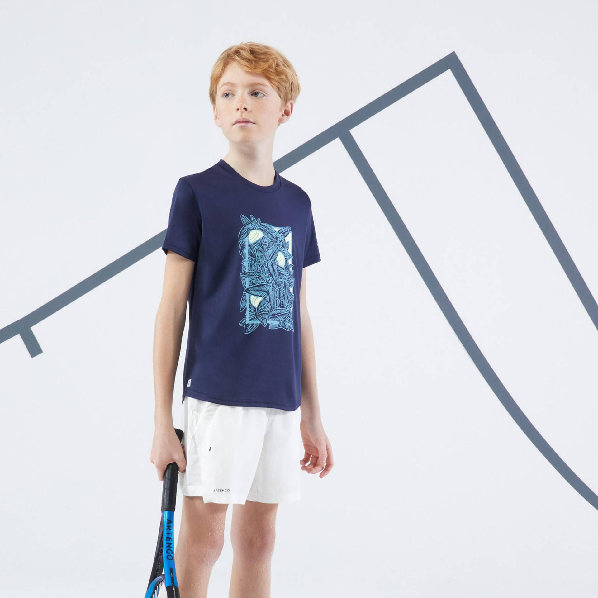 Jungen Tennis T-Shirt - Essentiel marineblau/gelb von ARTENGO