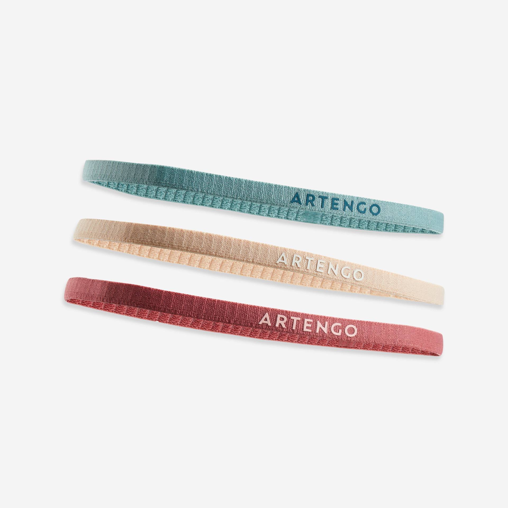 Tennis Haarband elastisch 3 Stück  grün/beige/rosa von ARTENGO