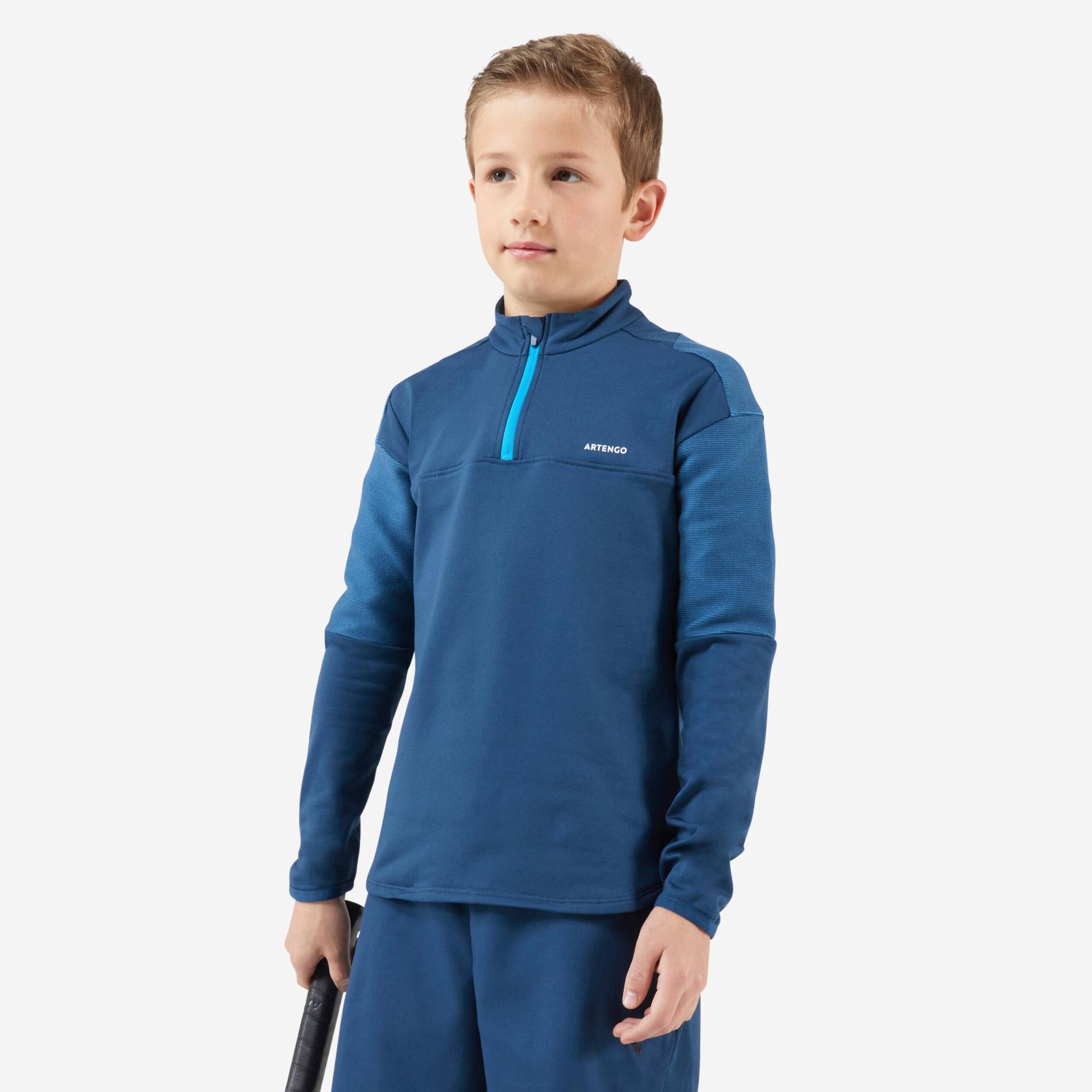 Kinder Langarmshirt Tennis - Thermic 1/2 Zip türkis von ARTENGO