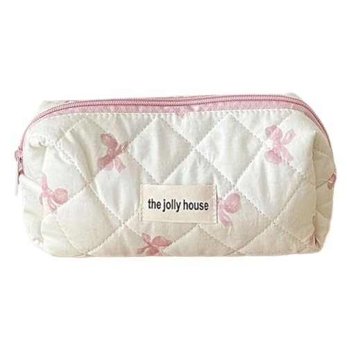 ARVALOLET Große Kosmetiktasche mit Schleife, Gesteppte Make-up-Organizer aus Baumwolle, Reißverschluss, for Frauen und Mädchen ARVALOLET Große Kosmetiktasche mit Schleife, Gesteppte Make-up-Organizer aus Baumwolle, Reißverschluss, for Frauen und Mädchen von ARVALOLET