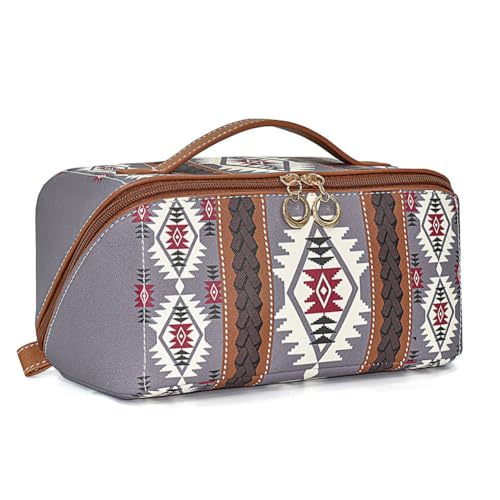 ARVALOLET Kosmetiktasche for Damen, Boho-Stil, Make-up-Organizer, PU-Leder mit Griff, Aufbewahrungstasche, großes Fassungsvermögen for Reisen von ARVALOLET