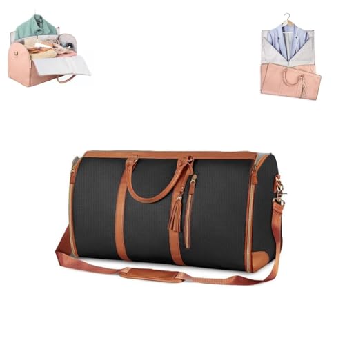 Lucshy Reisetasche, Lucshy™ Reisetasche, Premium-PU-Kleider-Seesäcke for Reisen, Faltbare Kleidungstasche von Travelher(Color:Black Brown) von ARZARF