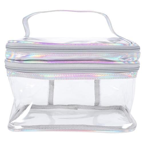 ASAKKURA Transparente Doppelschichtige Kosmetiktasche Großer Make up Organizer Für Reisen Praktische Toilettenbeuteltasche Aus PVC Holografischem Mit Tragegriff von ASAKKURA