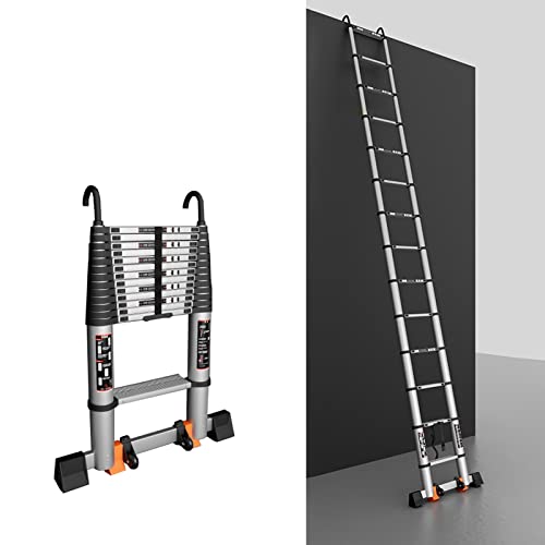 5,5 m 5,1 m 4,7 m 3,9 m 3,5 m 2,7 m 2,3 m Ausziehbare Leitern Teleskop mit Stabilisator, Aluminium-Teleskopleiter mit abnehmbarem Haken für Wohnmobil/Dachzelt/Dachboden, Tragkraft 200 kg (Größe: 2,3 von ASBEQUZBE