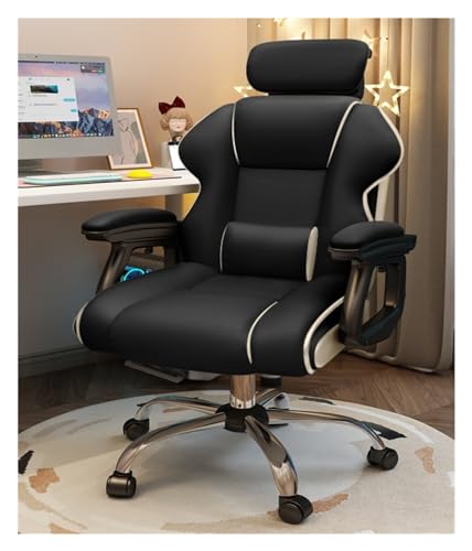 ASBEQUZBE Computerstuhl, Home-Office-Schreibtischstühle, Drehstuhl aus Leder, bequemer ergonomischer Gaming-Computer-Büro-Drehstuhl (Farbe: Noir, Größe: ohne Pedal) Stabilize von ASBEQUZBE