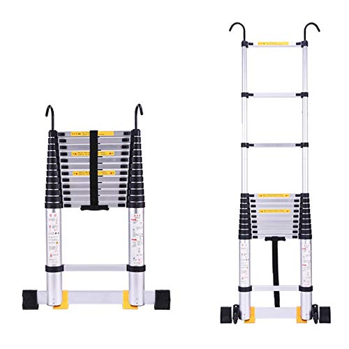 ASBEQUZBE Multifunktionale Teleskop-Hakenleitern, leichte Dachbodenleitern aus Aluminiumlegierung für den Außenbereich, verdickte Pedalleitern, 2,7/3,4/3,8/5/6,2 m, Gewicht 150 kg, von ASBEQUZBE