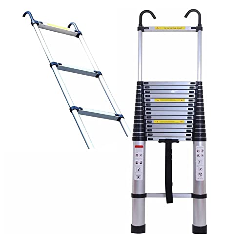 Ausziehbare Leiter 6 m/5 m/3 m/2 m/1 m, Aluminium-Teleskopleiter mit 2 abnehmbaren Dachhaken, leichte Teleskop-Ausziehleiter, für Zuhause, Dachboden, max. Tragkraft 150 kg (Größe: 1,5 m Stabilize von ASBEQUZBE