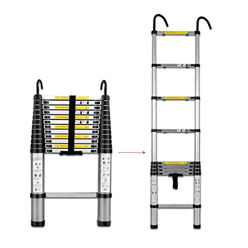 Leiter, Außenleitern, Teleskopleiter, leichte Teleskop-Ausziehleiter mit Haken, Mehrzweck-Teleskopleiter für den täglichen Gebrauch im Haushalt oder für Hobbys, Aluminium, 2,6 m/8,53 Fuß, 2,6 m/8,53 von ASBEQUZBE