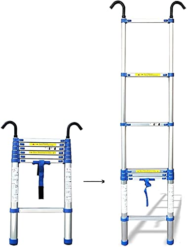 Teleskopleiter, Teleskopleiter, 2 m – 8 m, Teleskopleiter, Aluminium-Verlängerungsleiter und Dachbodenhaken-Set, Teleskopleiter, faltbar, Tragkraft max. 150 kg (Größe: 3 m), Ehevis Stabilize von ASBEQUZBE