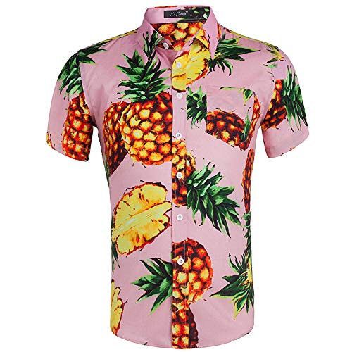 Hawaii Hemd Männer, Funky Shirt Fruit Ananas Print Pink Hawaiihemd Kubakragen Kurzarmhemd Button Down Front Pocket Top Weiches Herren Strandhemd Für Herren,M Hawaii Hemd Männer, Funky Shirt Fruit Ananas Print Pink Hawaiihemd Kubakragen Kurzarmhemd Button Down Front Pocket Top Weiches Herren Strandhemd Für Herren,M von ASDFY
