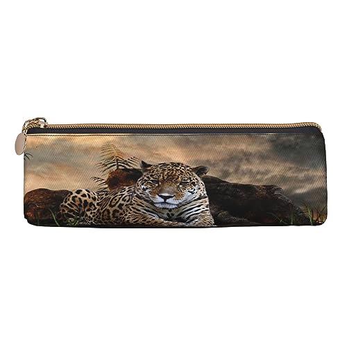 ASEELO Federmäppchen, Libelle, groß, Stifttasche, hohe Aufbewahrungsbox, für Kinder, Damen, Herren, Schule, Büro, Weiß, Afrikanischer Tier-Leopard, Leather Pencil Case, Beauty Case von ASEELO