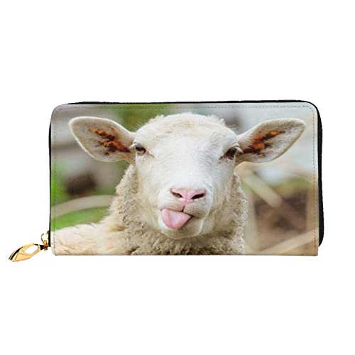 ASEELO Leder Geldbörse Boho Elefant Reißverschluss Leder Geldbörse Clutch Tasche Reise Kartenhalter Geldbörse Geschenk für Frauen, Lustiges freches Schaf-Zunge, niedliches Tier, Einheitsgröße von ASEELO