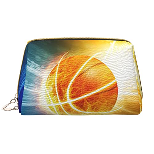 Fish in Water Damen Leder Kosmetiktasche Handtasche Niedlich Kulturbeutel Organizer Reise Make Up Tasche, Ball Basketball, Einheitsgröße von ASEELO