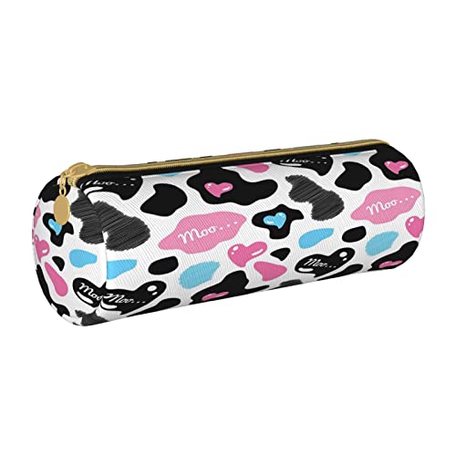 Leder-Federmäppchen, abstrakt, grau, Schreibwaren, Federmäppchen, Make-up-Tasche, tragbare Büro-Schreibwarentasche für Teenager, Mädchen, Erwachsene, Kuhfell mit Herzen, Moo Love, Leather Pencil Case, von ASEELO