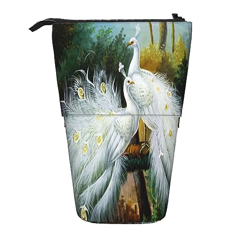 Teleskop Federmäppchen Schmetterling und Sonnenblume Schreibwaren Bleistift Tasche Make-up Tasche Tragbare Büro Schreibwaren Tasche für Teenager Mädchen Erwachsene, Weißer Pfau, Pencil Telescopic, von ASEELO