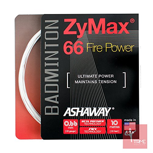 ASHAWAY Zymax 66 Fire Power Badminton-Saiten-Set, 0,66 mm, Weiß von ASHAWAY