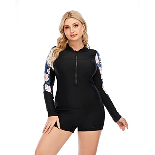 ASHEET Taucheranzüge Plus Size Uv-Schutz Damen Einteiler Langarm Surf Anzug Sonnenschutz Badeanzug Flache Unterseite Neoprenanzug L-4Xl von ASHEET