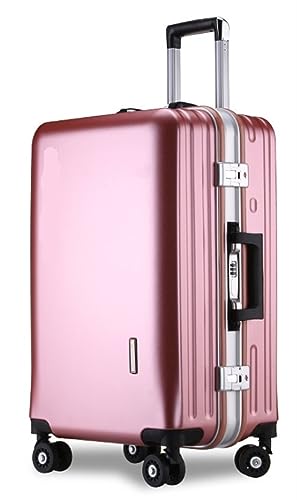 ASHSDI Koffer Reisekoffer Trolley Koffer, Aluminiumrahmen, USB-wiederaufladbares Gepäck, Hartschalenkoffer Mit Rollen Boardcase Handgepäck (Color : Rosa, Size : 20inch) von ASHSDI