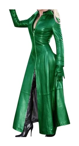 ASIYAN Damen Elegante Slim Fit Stil PU Leder Mantel Lange Jacke Female Kunstlederjacke Reißverschluss Lederjacke Kunstlederjacke (Color : Green, Size : 3XL) von ASIYAN