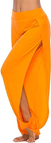 ASKSA Damen Hochschlitzige Haremshose Frauen Hippie Split Sport Hose Fitness Stretchhose Loose Fit Yogahose Sporthose (Orange,XL) von ASKSA