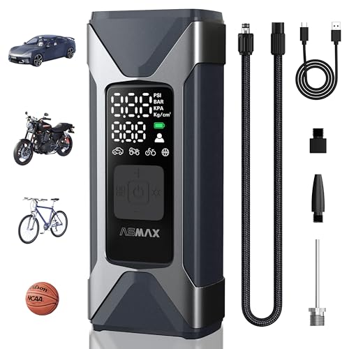 ASMAX Elektrische Luftpumpe 7500mAh, Fahrradpumpe 160PSI/11Bar mit Reifendruckmesser, tragbarer Akku Kompressor, Mini Reifenpumpe mit Digital LED Licht für Autos, Motorräder, Fahrräder, Bälle ASMAX Elektrische Luftpumpe 7500mAh, Fahrradpumpe 160PSI/11Bar mit Reifendruckmesser, tragbarer Akku Kompressor, Mini Reifenpumpe mit Digital LED Licht für Autos, Motorräder, Fahrräder, Bälle von ASMAX