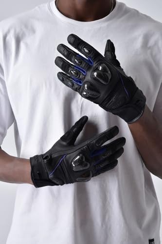 ASPIDEX Motorradhandschuhe aus Leder, Schutz aus Karbon, Lufteinlässe, gepolstert, atmungsaktiv (BLU, XL) von ASPIDEX