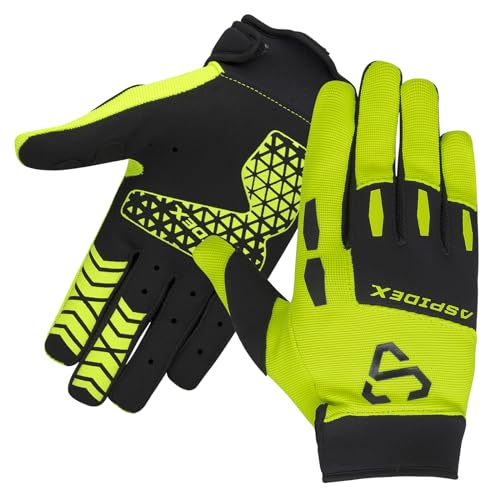 ASPIDEX Schwarze Motorradhandschuhe Motocross Offroad Radfahren Rennrad Motorrad Atmungsaktive Handschuhe (Neongelb, M) von ASPIDEX