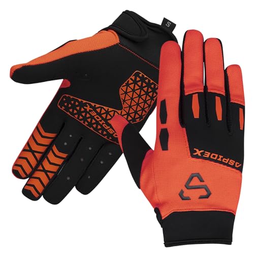 ASPIDEX Schwarze Motorradhandschuhe Motocross Offroad Radfahren Rennrad Motorrad Atmungsaktive Handschuhe (Orange, L) von ASPIDEX